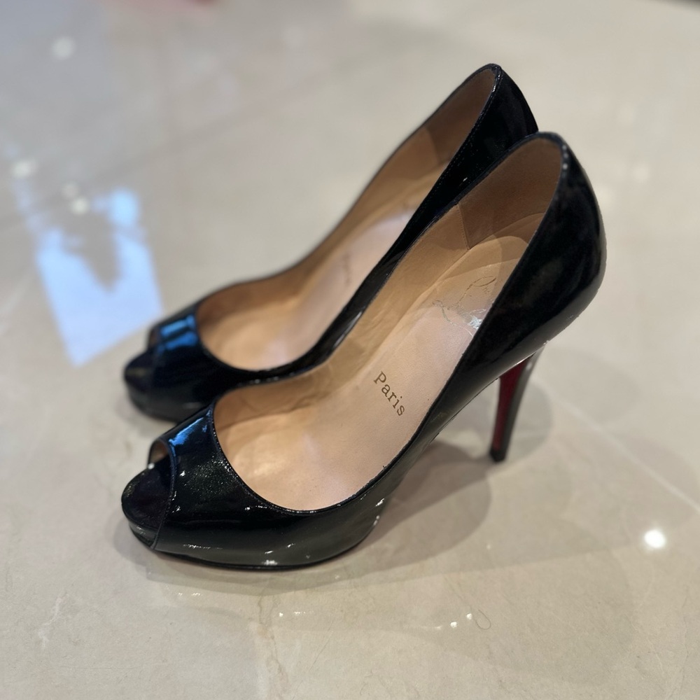 Christian Louboutin Sparkly Black Peep-Toe Pumps